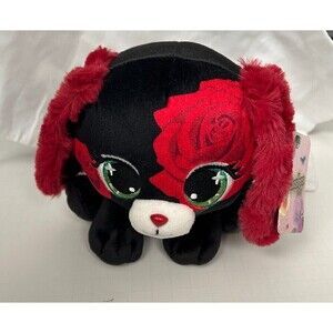 P.Lushes Plush Anna Dolce Secret Garden Black Puppy Dog Stuffed Animal Red Roses